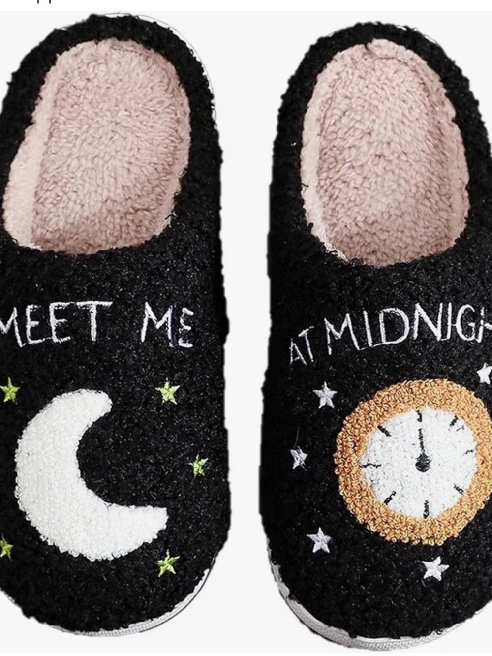 Kids Black Moon & Clock Slip-On Slippers - Cozy Lined Big Kid Size 3-4